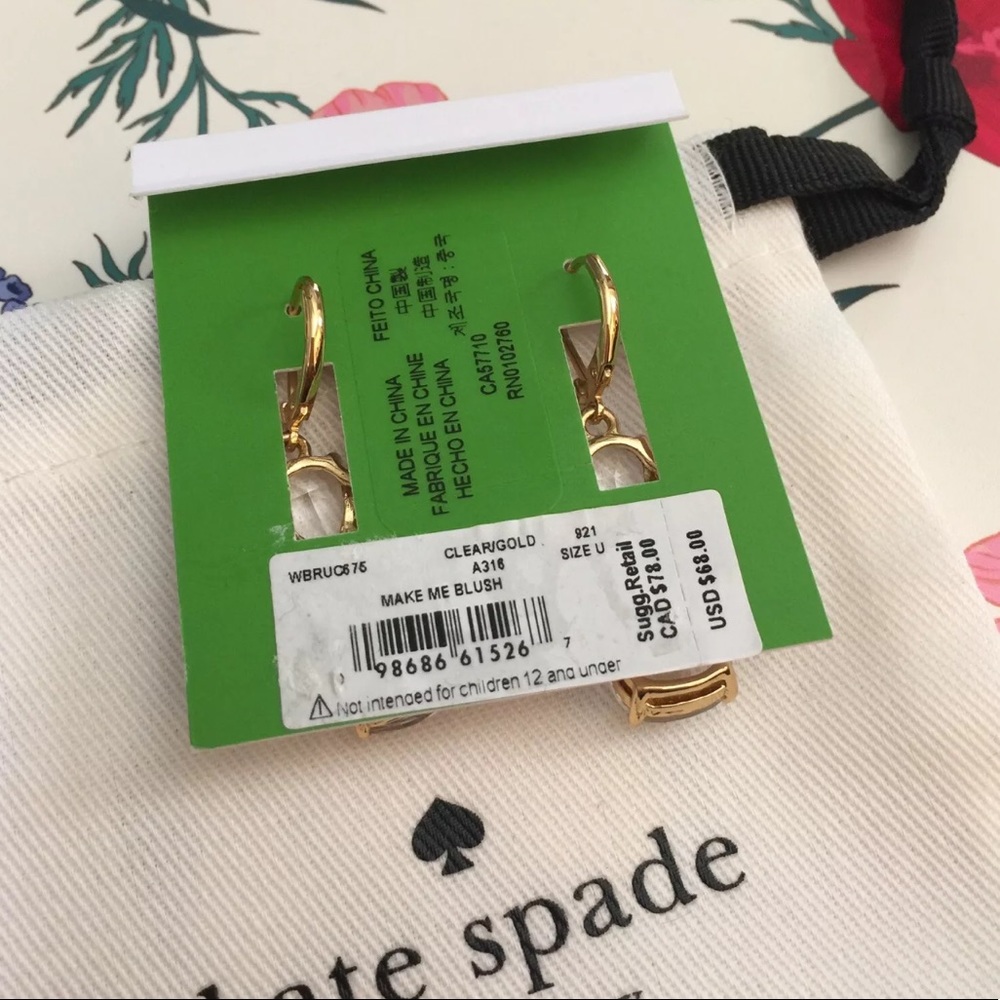 Kate Spade Make Me Blush Crystal Earrings Gold - Picture 3 of 4